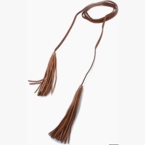 BROWN Faux Suede Tassel Lariat Choker Necklace